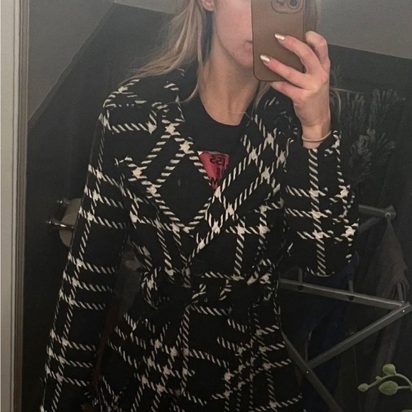 Macys Gingham Waist Tie Pea Coat - Picture 4 of 4